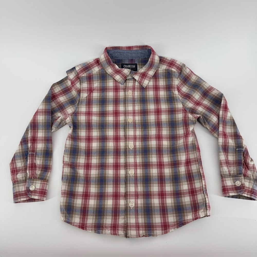 OshKosh Plaid Toddler Boy 4T Regular Fit Long Sleeve Button Up Shirt